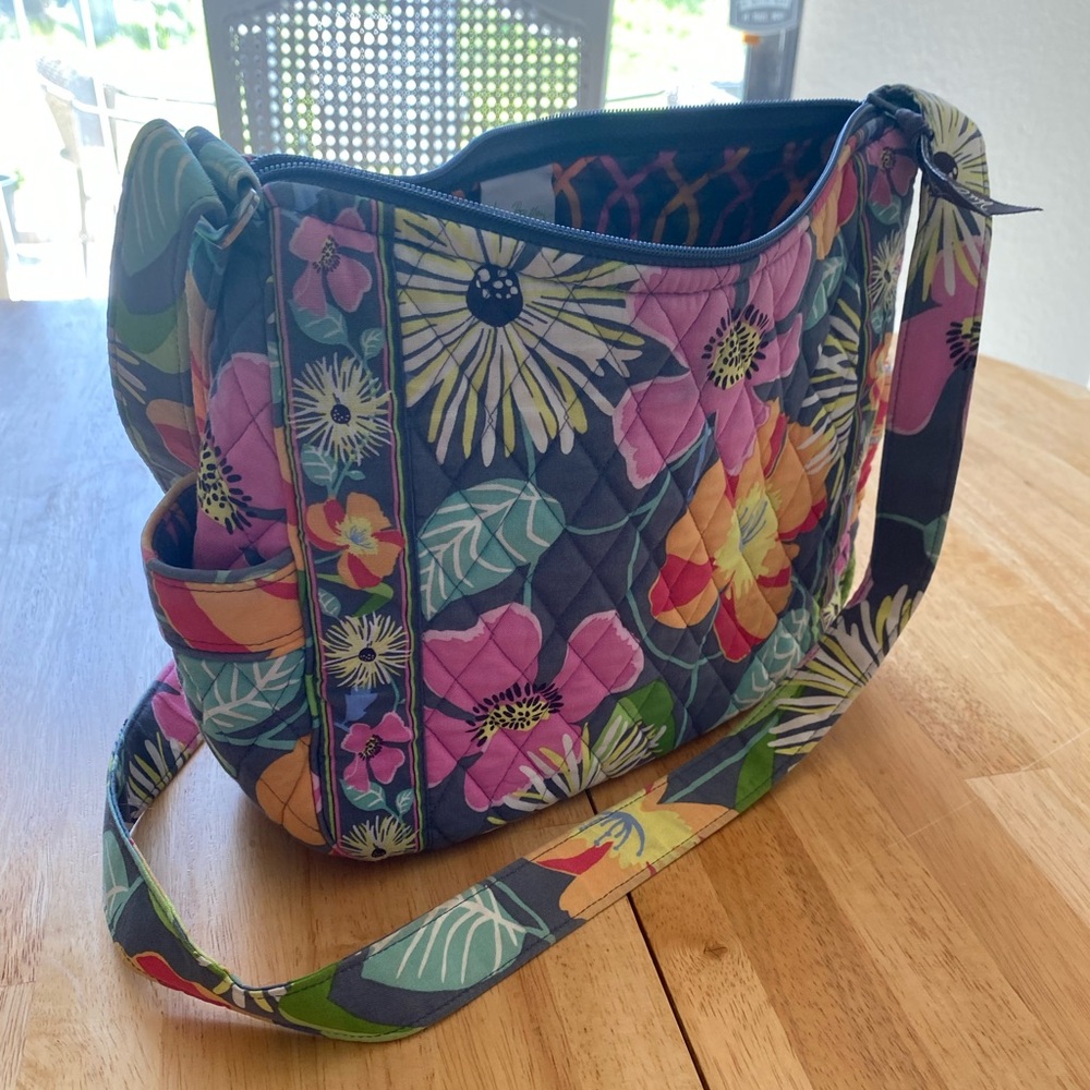 Vera Bradley Jazzy Blooms Gray Floral Quilted Crossbody Satchel Purse Spring ‘13 - Picture 6 of 12